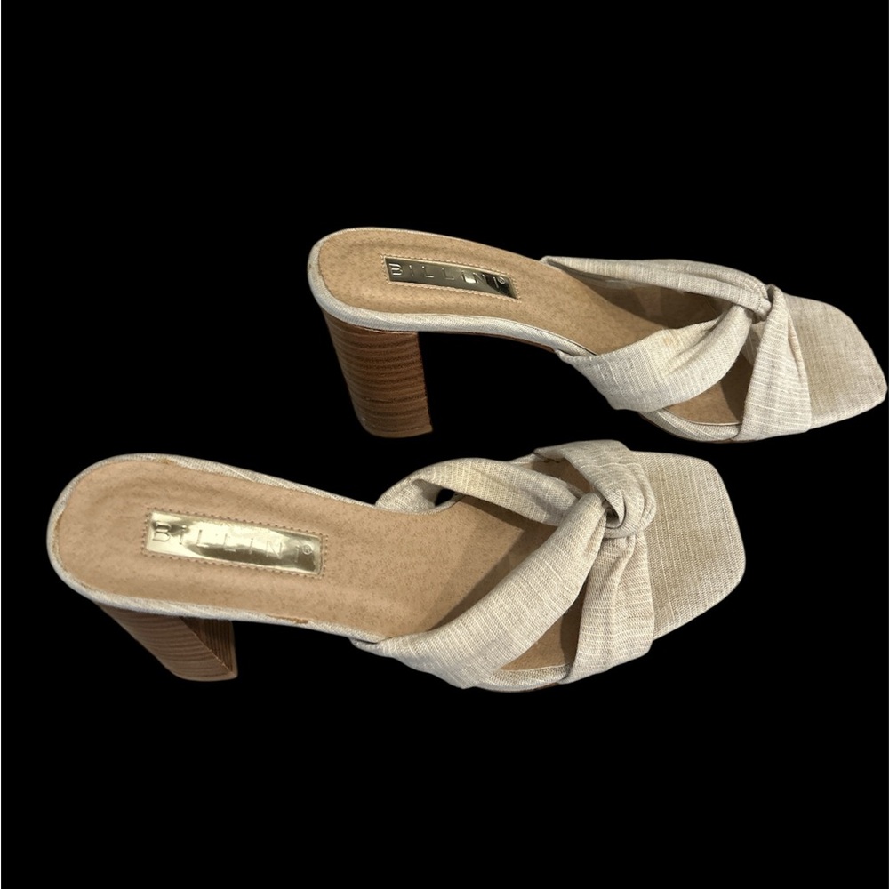 Billini Natural Linen Cream Stacked Block Heel Sandals